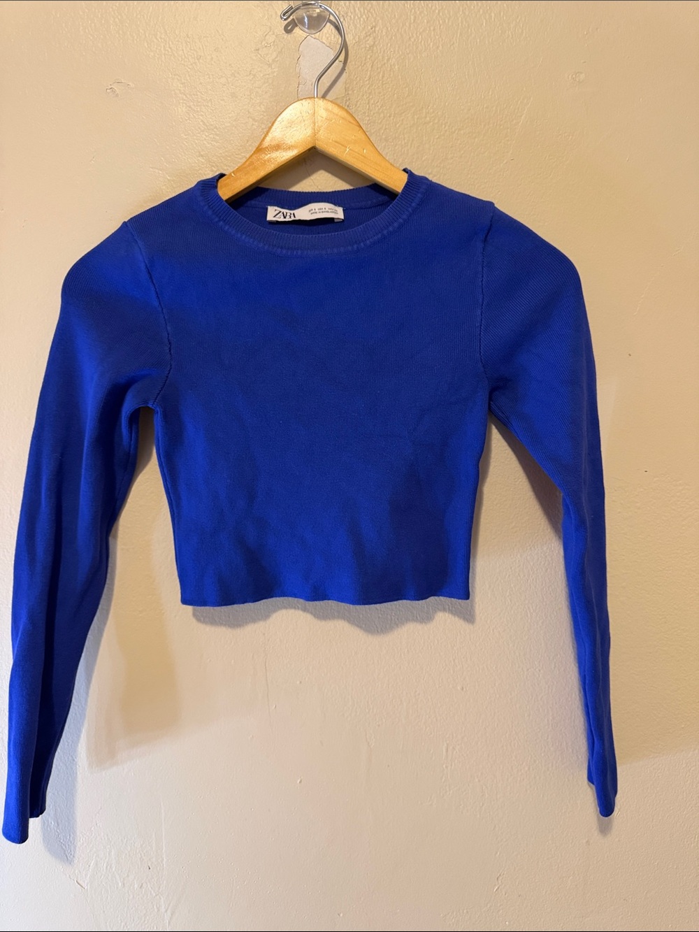 Zara Electric Blue Cropped Crewneck Sweater